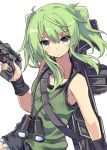  1girl ahoge binoculars character_request copyright_request green_hair gun nomalandnomal rifle short_hair_with_long_locks singlet solo twintails weapon 