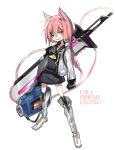  1girl animal_ears chainsword character_request copyright_request jacket kokaki_mumose ribbon solo strap sword weapon 