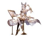  1girl animal_ears blue_eyes cat_ears elbow_gloves erun_(granblue_fantasy) fingerless_gloves gloves granblue_fantasy korwa long_hair minaba_hideo mismatched_legwear official_art quill silver_hair simple_background thigh-highs transparent_background 
