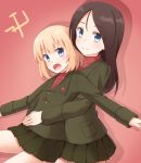  2girls black_hair blonde_hair blue_eyes girls_und_panzer highres kapatarou katyusha multiple_girls nonna uniform 