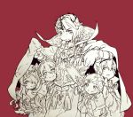  2boys 3girls :&gt; brother_and_sister brothers camilla_(fire_emblem_if) cape circlet commentary drill_hair elise_(fire_emblem_if) family fire_emblem fire_emblem_if hair_over_one_eye hair_ribbon hairband hotate_rayan leon_(fire_emblem_if) looking_down marx_(fire_emblem_if) multiple_boys multiple_girls my_unit_(fire_emblem_if) peeking_out pointy_ears ribbon siblings sisters smile twin_drills wavy_hair 