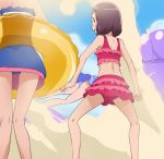 3girls bikini blue_swimsuit brown_hair frilled_bikini frills haruyama_kazunori katsuki_kana mahou_girls_precure! multiple_girls precure red_bikini sand short_hair swimsuit 