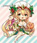  :o bare_legs barefoot blonde_hair breasts chibi cleavage freyja_(p&amp;d) green_eyes hat heart large_breasts marshmallow_mille pig pointy_ears puzzle_&amp;_dragons ribbon twitter_username wrist_ribbon 