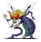  artist_name beelzebub_(megami_tensei) carapace fly highres insect_wings kazuma_kaneko multiple_arms official_art oldschool shin_megami_tensei skull_and_crossbones skull_necklace staff tiger_print wings 