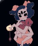  1girl 3m_0l black_background black_hair bubble_skirt doughnut extra_arms extra_eyes fangs food hair_ribbon horns insect_girl monster_girl muffet puffy_short_sleeves puffy_sleeves purple_skin ribbon short_sleeves simple_background skirt spider spider_girl twintails undertale 