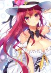  1girl alternate_costume breasts cattleya_(flower_knight_girl) cleavage dress flower_knight_girl hat kurot large_breasts long_hair red_eyes redhead smile solo 