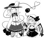  2girls ^_^ closed_eyes commentary_request fang finger_gun flandre_scarlet furukawa_(yomawari) hat height_difference komeiji_koishi mob_cap multiple_girls no_nose older open_mouth pointing skirt sleeves_past_wrists smile third_eye touhou triangle_mouth 