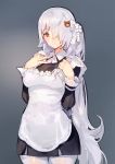  1girl alternate_costume breasts enmaided girls_frontline grey_background hair_over_one_eye kishiyo long_hair looking_at_viewer maid ponytail red_eyes revision simple_background smile solo very_long_hair white_legwear 
