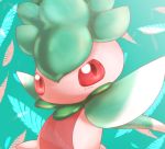 blush fomantis ka-neito leaf no_humans pokemon pokemon_(creature) pokemon_(game) pokemon_sm red_eyes solo 