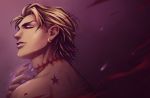  1boy birthmark blonde_hair blood dio_brando earrings fingernails from_side glowing jewelry joestar_birthmark jojo_no_kimyou_na_bouken looking_at_viewer male_focus nail_polish profile purple_nails red_eyes scar sharp_fingernails shirtless solo star triggertreat 