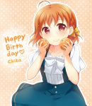  ahoge birthday blush braids dress love_live!_sunshine!! orange_hair oranges red_eyes short_hair smile takami_chika 