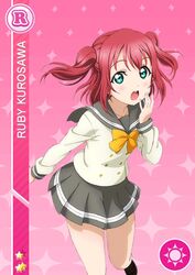  blush character_name green_eyes kurosawa_ruby love_live! love_live!_sunshine!! pink_hair seifuku short_hair smile twintails 