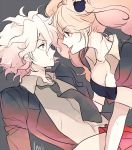  1boy 1girl breasts cleavage dangan_ronpa enoshima_junko green_eyes komaeda_nagito long_hair necktie pink_hair robinbin school_uniform super_dangan_ronpa_2 tongue tongue_out twintails white_hair 