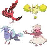  alternate_form bird dancing highres multiple_persona no_humans official_art open_mouth oricorio pokemon pokemon_(creature) pokemon_(game) pokemon_sm pom_poms wings 