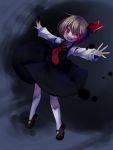  1girl :d black_skirt blonde_hair darkness full_body hair_ribbon highres open_mouth outstretched_arms red_eyes ribbon rumia shirt short_hair skirt smile spread_arms subaru18 touhou vest 
