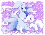  alolan_ninetails alolan_vulpix alternate_form blue_eyes fox highres kikurui_p multiple_tails ninetales no_humans pokemon pokemon_(creature) pokemon_(game) pokemon_sm smile tail vulpix 