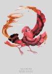  absurdres artist_name bird character_name dancing dated fire grey_background highres kenshih no_humans oricorio pokemon pokemon_(creature) pokemon_(game) pokemon_sm simple_background solo wings 