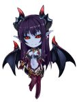  1girl black_sclera blue_skin blush breasts chibi cleavage demon_(monster_girl_encyclopedia) demon_girl demon_horns demon_tail horns large_breasts long_hair looking_at_viewer monster_girl monster_girl_encyclopedia navel pointy_ears purple_hair qnu9o8 red_eyes smile solo tail thigh-highs wings 