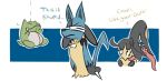  1boy 1girl blindfold lucario mawile no_humans pokemon substitute tongue tongue_out 
