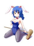  1girl ambiguous_red_liquid animal_ears blue_hair bow bowtie bunny_tail bunnysuit detached_collar kousei_(public_planet) long_hair mallet pantyhose rabbit_ears red_eyes seiran_(touhou) tail touhou wrist_cuffs 