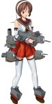  1girl bow brown_eyes brown_hair detached_sleeves gun hair_bow holding holding_gun holding_weapon kantai_collection natori_(kantai_collection) official_art open_mouth pleated_skirt red_skirt short_hair simple_background skirt solo thigh-highs transparent_background weapon white_legwear 