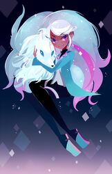  1girl alolan_ninetales alternate_form blanche_(pokemon) blue_eyes diamond_(shape) full_body ninetales pokemon pokemon_(creature) pokemon_go projecttiger smile violet_eyes white_hair 