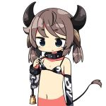  1girl animal_ears bare_shoulders bell brown_hair character_request choker cow_bell cow_ears cow_girl cow_horns cow_tail green_eyes horns kanikama lowres original simple_background solo tail tears upper_body white_background 
