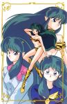  bikini blue_eyes grey_hair long_hair lum official_art oni pointy_ears swimsuit tiger_print urusei_yatsura 