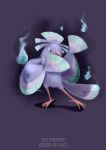  absurdres artist_name bird character_name dancing dated fire highres kenshih no_humans one_eye_closed oricorio pokemon pokemon_(creature) pokemon_(game) pokemon_sm purple_background simple_background solo wings 