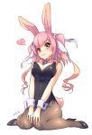  1girl animal_ears breasts bunny_girl bunny_tail bunnysuit cleavage detached_collar kawagoe_pochi leotard long_hair pantyhose pink_hair rabbit_ears red_eyes solo tail twintails wrist_cuffs 