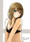  1girl aqua_eyes bikini black_bikini blush brown_hair kentaurosu light_smile long_hair looking_at_viewer original solo swimsuit 