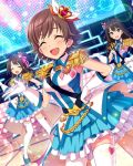  3girls artist_request brown_hair closed_eyes crown crystal_night_party earrings epaulettes gloves green_eyes hair_ribbon honda_mio idolmaster idolmaster_cinderella_girls jewelry long_hair mini_crown multiple_girls ribbon shibuya_rin shimamura_uzuki shine!! short_hair smile thigh-highs white_legwear 