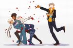  1boy 2girls androgynous blanche_(pokemon) candela_(pokemon) dark_skin long_hair multiple_girls open_mouth pantyhose petals pokemon pokemon_go rose_petals smile spark_(pokemon) tagme thi_ngyuen yuri 