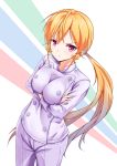  1girl blonde_hair breasts chef_uniform highres long_hair low_ponytail nakiri_erina ponytail profnote shokugeki_no_souma very_long_hair violet_eyes 