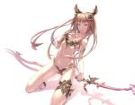  animal_ears bare_shoulders bikini bow_(weapon) brown_hair erun_(granblue_fantasy) granblue_fantasy hair_ornament kneeling metella_(granblue_fantasy) navel redjuice swimsuit weapon 