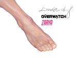  1girl change_(437483723) feet highres overwatch signature simple_background solo toes white_background zarya_(overwatch) 