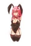  1girl animal_ears bare_shoulders black_legwear blush bow bowtie breasts bunny_girl bunnysuit cleavage detached_collar elbow_gloves gloves guilty_crown hair_ornament hairclip large_breasts leotard long_hair looking_at_viewer naer0 pink_hair rabbit_ears red_eyes solo twintails yuzuriha_inori 