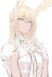  animal_ears blonde_hair blue_eyes breasts gloves highres long_hair looking_at_viewer original parted_lips rabbit_ears simple_background touma_kisa white_background white_gloves 