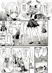  4girls anchovy bangs bonkara_(sokuseki_maou) braid building cape carpaccio chef_hat chef_uniform closed_eyes comic commentary_request darjeeling drill_hair eyebrows eyebrows_visible_through_hair face_in_hands food fork girls_und_panzer greyscale hair_ribbon hair_up hat hill holding_plate long_hair monochrome multiple_girls necktie open_mouth pantyhose pasta pepperoni_(girls_und_panzer) plate pot ribbon scared scarf shaded_face shirt short_hair sitting skirt smile spaghetti squatting surprised sweat sweater table translation_request trembling twin_drills 