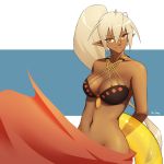  absurdres bikini collarbone dark_skin grey_hair highres navel no_panties orange_eyes pointy_ears ponytail sansei_muramasa smile soukou_akki_muramasa swimsuit yan_wan 