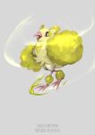  absurdres artist_name bird character_name dancing dated grey_background highres kenshih no_humans open_mouth oricorio pokemon pokemon_(creature) pokemon_(game) pokemon_sm pom_poms simple_background solo wings 