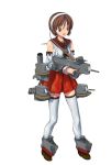  1girl bow brown_eyes brown_hair detached_sleeves gun hair_bow holding holding_gun holding_weapon kantai_collection natori_(kantai_collection) official_art open_mouth pleated_skirt red_skirt short_hair simple_background skirt solo thigh-highs transparent_background weapon white_legwear 