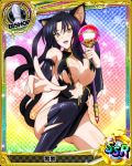  1girl animal_ears bishop_(chess) black_hair breasts card_(medium) cat_ears cat_tail character_name chess_piece cleavage covered_nipples gloves hair_rings high_school_dxd kuroka_(high_school_dxd) large_breasts lipstick makeup multiple_tails official_art open_mouth purple_lipstick smile solo tail thigh-highs torn_clothes trading_card yellow_eyes 
