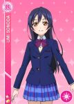  blue_hair blush brown_eyes character_name long_hair love_live!_school_idol_festival love_live!_school_idol_project seifuku smile sonoda_umi 