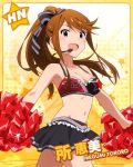  blue_eyes blush brown_hair character_name cheerleader happy idolmaster idolmaster_million_live! long_hair ponytail skirt tokoro_megumi 