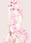  1girl blush braid dress flower izumi_shio long_hair pink_eyes pink_hair simple_background smile solo standing walpurgis_no_uta yuuna_minato 
