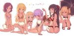  6+girls bikini black_bikini black_hair blonde_hair blue_eyes blush breasts brown_hair cleavage copyright_name frilled_bikini frills full_body highres iijima_yun indian_style long_hair looking_at_viewer lying mole mole_on_breast multiple_girls new_game! on_stomach parasol ponytail purple_bikini purple_hair red_bikini sakura_nene sandals shinoda_hajime short_hair side-tie_bikini simple_background sitting sketch squatting suzukaze_aoba sweatdrop swimsuit takimoto_hifumi tooyama_rin twintails two_side_up umbrella violet_eyes wariza white_background white_bikini yagami_kou yellow_eyes yoo_(tabi_no_shiori) 