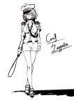  1girl absurdres belt breasts character_name contrapposto epaulettes graf_zeppelin_(zhan_jian_shao_nyu) greyscale highres large_breasts loose_necktie monochrome necktie sketch smile solo uniform walking white_background zhan_jian_shao_nyu 