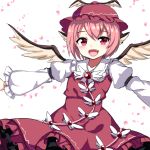  1girl bird_wings blush fang feathered_wings hat_feather mystia_lorelei open_mouth outstretched_arms papo pink_eyes pink_hair short_hair solo touhou wings 