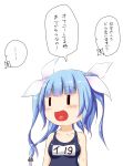  ... 1girl bangs blue_hair blunt_bangs breasts chibi hair_ornament hair_ribbon highres i-19_(kantai_collection) kantai_collection large_breasts niwatazumi open_mouth ribbon school_swimsuit sketch smile solo spoken_ellipsis swimsuit translation_request twintails upper_body white_background |_| 